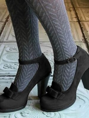 Vintage-Inspired Platform Bow Detail Green Suede Mary Jane Heels - Image 11