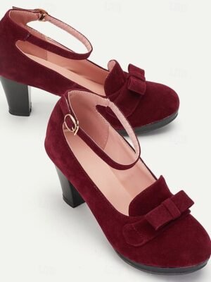 Vintage-Inspired Platform Bow Detail Green Suede Mary Jane Heels - Image 5