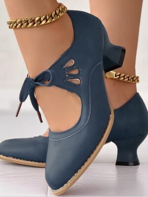 Vintage Lace-Up Elegant Pointed Toe Oxford Heels - Image 11