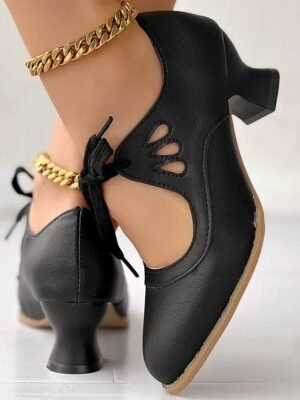 Vintage Lace-Up Elegant Pointed Toe Oxford Heels - Image 7
