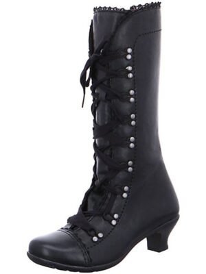 Vintage Lace-Up Round Toe Mid-Heel Boots - Image 2