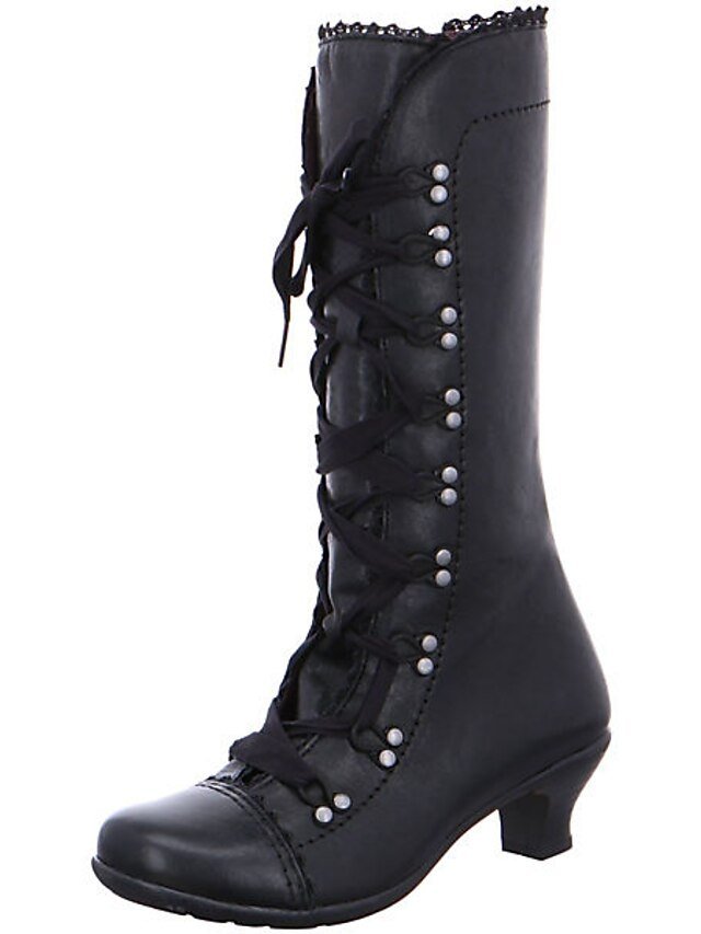 Vintage Lace-Up Round Toe Mid-Heel Boots - Image 2