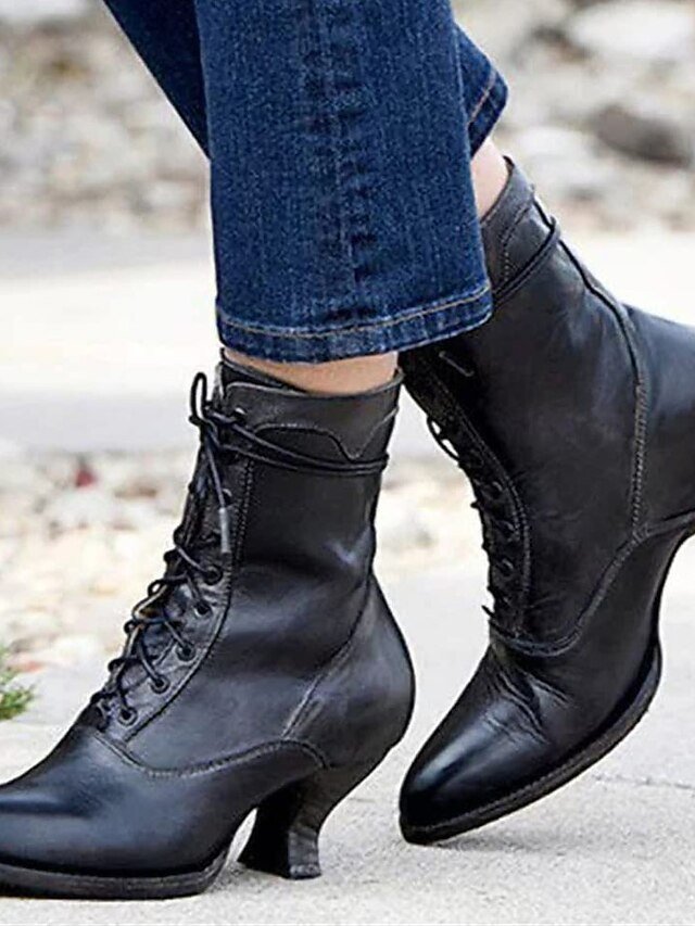 Vintage Lace-Up Round Toe Victorian Ankle Boots - Image 1