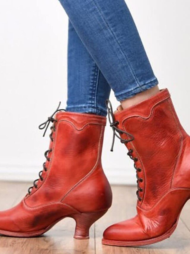 Vintage Lace-Up Round Toe Victorian Ankle Boots - Image 2