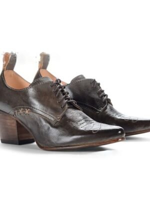 Vintage Mid Block Heel Lace-Up Faux Leather Oxford Heels - Image 5