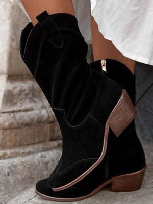 Vintage Mid-Calf Faux Suede Western Cowboy Boots - Image 11