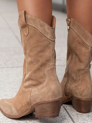 Vintage Mid-Calf Faux Suede Western Cowboy Boots - Image 2