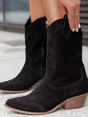 Vintage Mid-Calf Faux Suede Western Cowboy Boots - Image 8