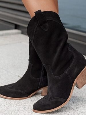 Vintage Mid-Calf Faux Suede Western Cowboy Boots - Image 9