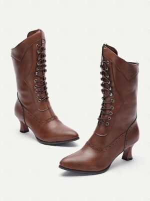 Vintage Mid Heel Lace-Up Victorian Boots - Image 2