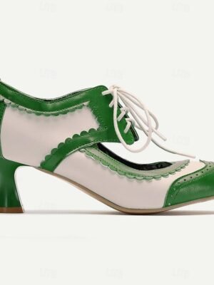 Vintage Oxford Kitten Heel Two-Tone Lace-Up Brogue Heels - Image 10