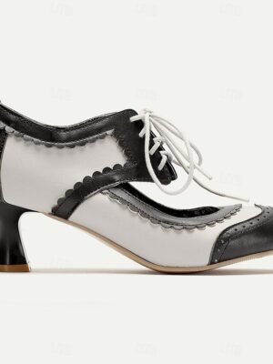 Vintage Oxford Kitten Heel Two-Tone Lace-Up Brogue Heels - Image 11