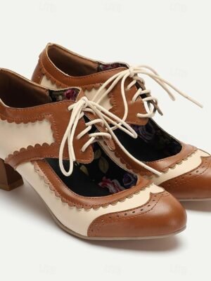 Vintage Oxford Kitten Heel Two-Tone Lace-Up Brogue Heels - Image 3