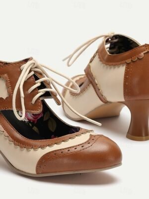 Vintage Oxford Kitten Heel Two-Tone Lace-Up Brogue Heels - Image 4
