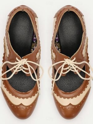 Vintage Oxford Kitten Heel Two-Tone Lace-Up Brogue Heels - Image 5