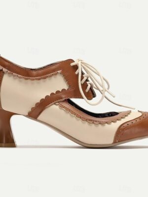 Vintage Oxford Kitten Heel Two-Tone Lace-Up Brogue Heels - Image 6