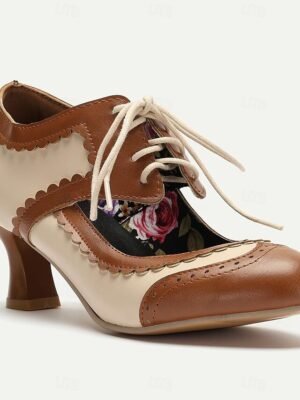 Vintage Oxford Kitten Heel Two-Tone Lace-Up Brogue Heels - Image 7