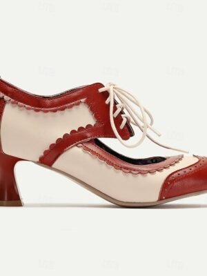 Vintage Oxford Kitten Heel Two-Tone Lace-Up Brogue Heels - Image 8