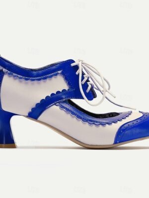 Vintage Oxford Kitten Heel Two-Tone Lace-Up Brogue Heels - Image 9