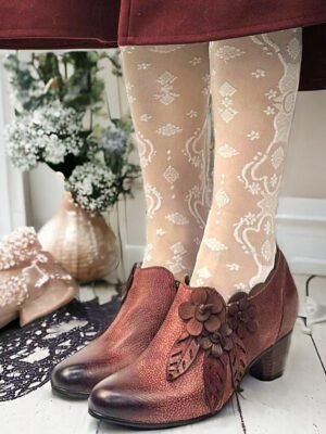 Vintage Retro Floral Round Toe Ankle Boots - Image 10