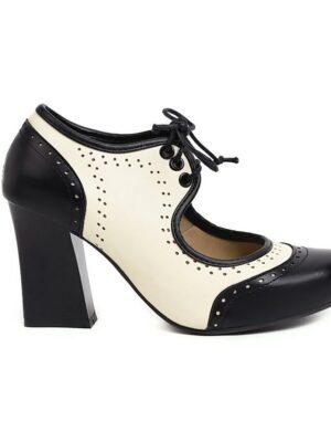 Vintage Retro Lace-Up Round Toe Chunky Heel Oxford Heels - Image 2