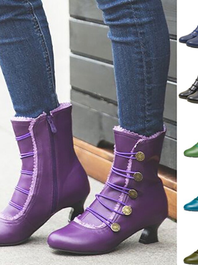 Vintage Retro Leather Button-Embellished Ankle Boots - Image 1