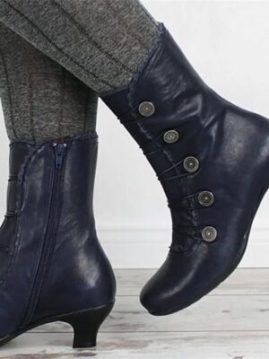 Vintage Retro Leather Button-Embellished Ankle Boots - Image 10