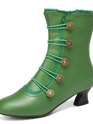 Vintage Retro Leather Button-Embellished Ankle Boots - Image 11