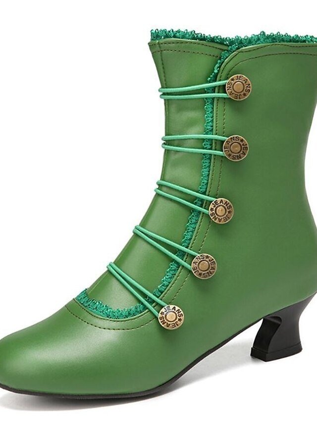 Vintage Retro Leather Button-Embellished Ankle Boots - Image 11