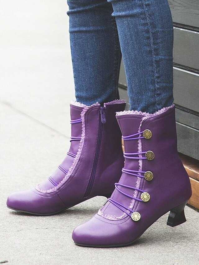 Vintage Retro Leather Button-Embellished Ankle Boots - Image 2