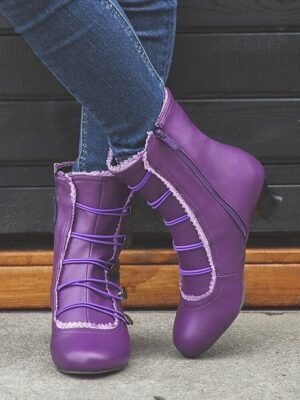 Vintage Retro Leather Button-Embellished Ankle Boots - Image 3