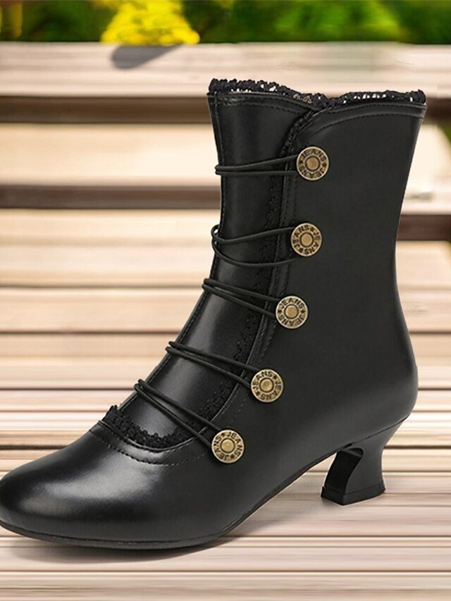 Vintage Retro Leather Button-Embellished Ankle Boots - Image 4