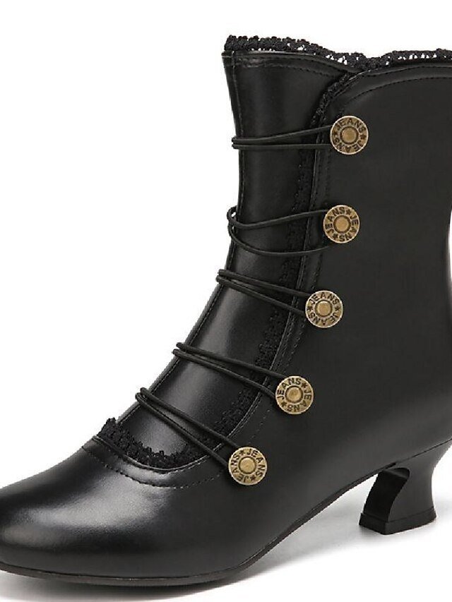 Vintage Retro Leather Button-Embellished Ankle Boots - Image 7