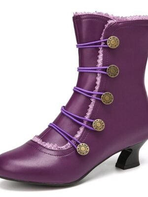 Vintage Retro Leather Button-Embellished Ankle Boots - Image 8
