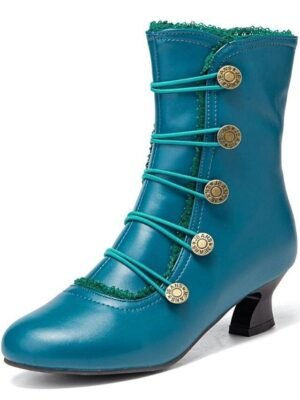 Vintage Retro Leather Button-Embellished Ankle Boots - Image 9