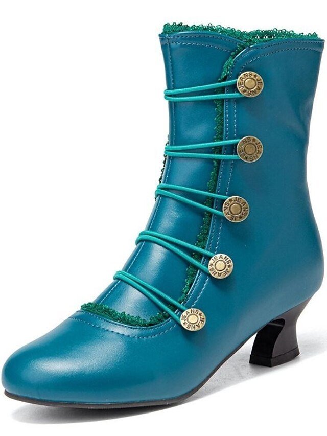 Vintage Retro Leather Button-Embellished Ankle Boots - Image 9