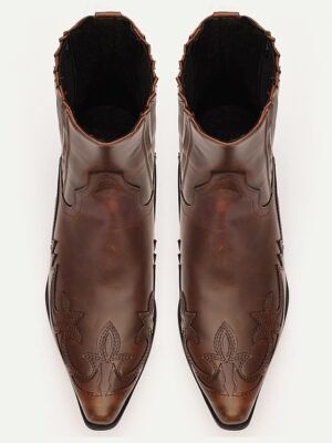 Vintage Style Brown Faux Leather Ankle Cowboy Boots - Image 4