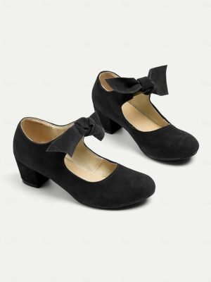 Vintage Suede Bow Detail Mary Jane Shoes - Image 9