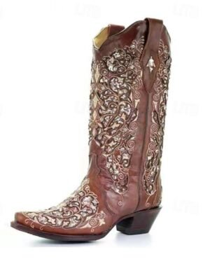 Vintage Western Embroidered Rhinestone Leather Cowboy Boots - Image 10