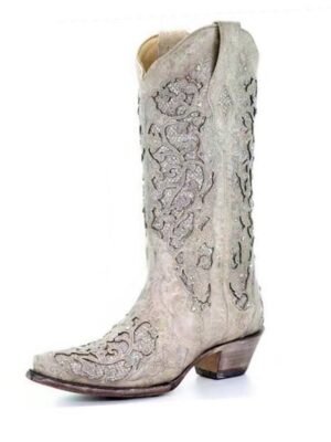 Vintage Western Embroidered Rhinestone Leather Cowboy Boots - Image 6