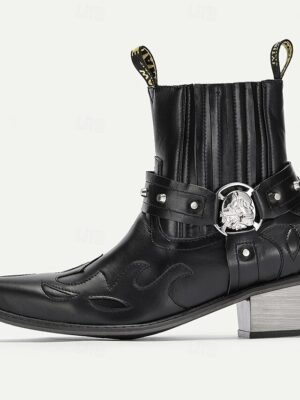 Western Ankle Flame Embroidery Metal Buckle Boots - Image 2