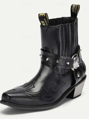 Western Ankle Flame Embroidery Metal Buckle Boots - Image 3