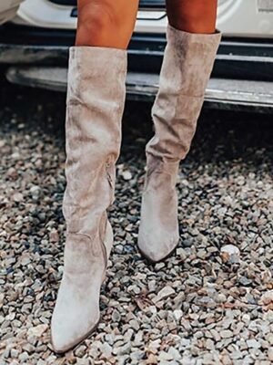 Western Comfort Suede Pointed Toe Slouch Knee-High Cowboy Boots - Image 4