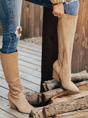 Western Comfort Suede Pointed Toe Slouch Knee-High Cowboy Boots - Image 6