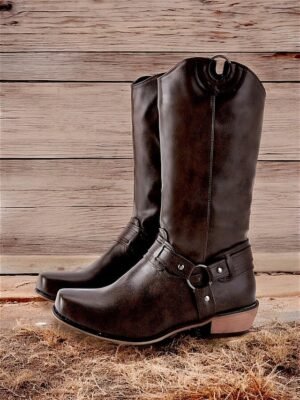 Western Cowboy Ring Harness Faux Leather Boots - Image 1