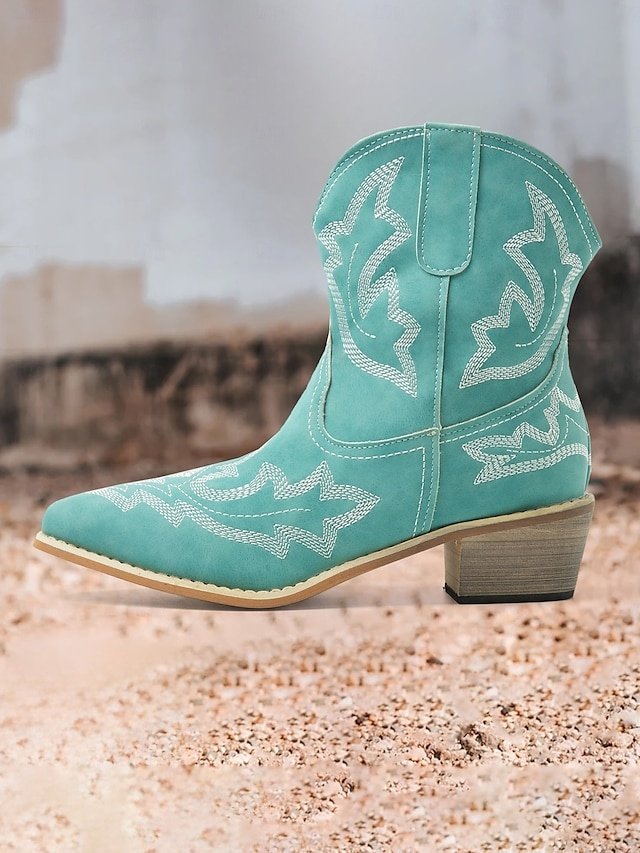 Western Embroidered Floral Turquoise Cowboy Boots - Image 1