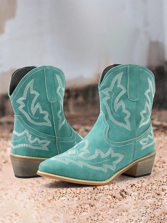 Western Embroidered Floral Turquoise Cowboy Boots - Image 2