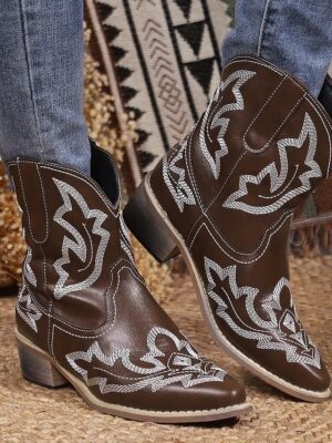 Western Embroidered Floral Turquoise Cowboy Boots - Image 7