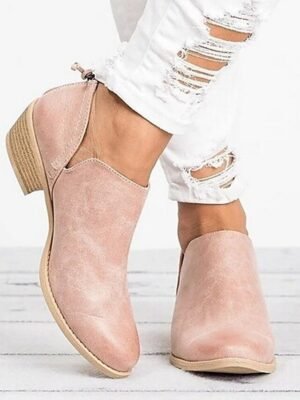 Western Low Heel Pink Faux Leather Ankle Boots - Image 1