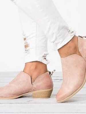Western Low Heel Pink Faux Leather Ankle Boots - Image 2